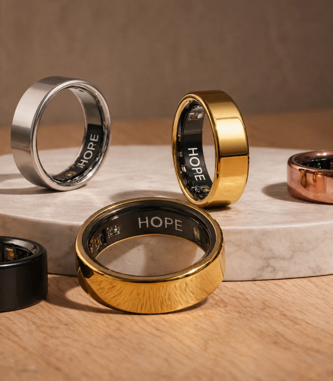 HOPE smart rings in multiple finishes